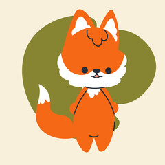 Cute kawaii fox in cartoon, flat, doodle, simple style. Design element for posters, postcards, greeting cards, wallpapers, children's clothes, fabrics, t-shirts, logos, cover