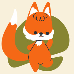 Fototapeta premium Cute kawaii fox in cartoon, flat, doodle, simple style. Design element for posters, postcards, greeting cards, wallpapers, children's clothes, fabrics, t-shirts, logos, cover