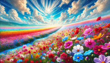 Fototapeta premium : A vast field of variety colorful flowers