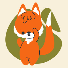 Cute kawaii fox in cartoon, flat, doodle, simple style. Design element for posters, postcards, greeting cards, wallpapers, children's clothes, fabrics, t-shirts, logos, cover