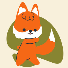 Cute kawaii fox in cartoon, flat, doodle, simple style. Design element for posters, postcards, greeting cards, wallpapers, children's clothes, fabrics, t-shirts, logos, cover