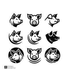 Obraz premium set of pig black and white vector clip art silhouette graphic design