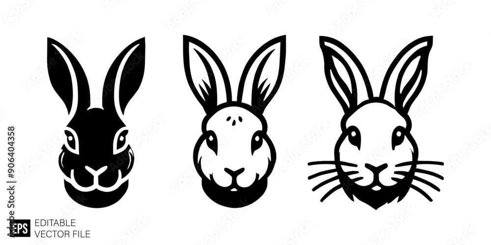 Wall mural set of rabbit head logo vector graphic design black and white clip art silhouette