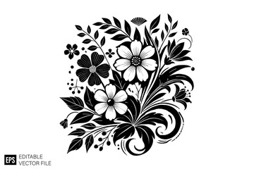 flower vector graphic design black and white clip art silhouette