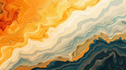 abstract background, Melting mountains cascading into fluid valleys, Surreal, Earth tones, Digital art