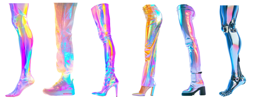 Set of fashion holographic legs on png background.