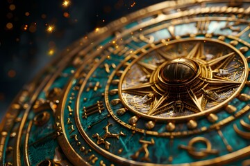 Fototapeta premium Intricate Astrological Compass with Golden Accents and Celestial Symbols