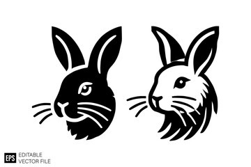 Fototapeta premium set of rabbit head logo vector graphic design black and white clip art silhouette