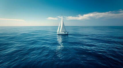 Obraz premium Lone Sailboat Navigating the Open Ocean Symbolizing Adventure and Freedom