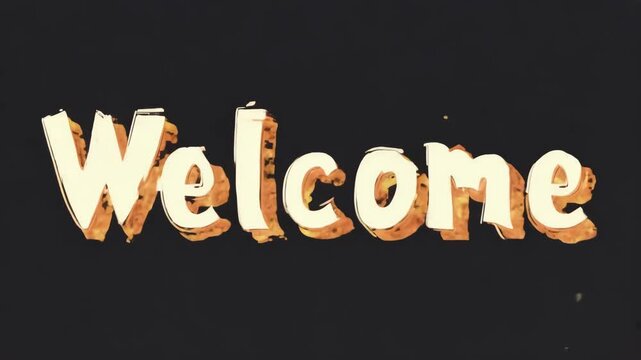 Animation of Welcome calligraphy lettering on black background. Achievement celebration. Welcome back, Welcome home. Cartoon retro style