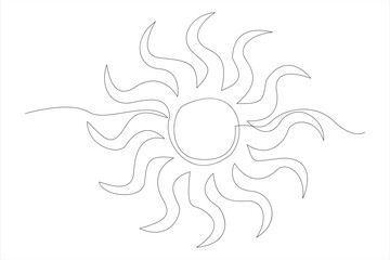 Continuous one line drawing sun art Summer sun contour line sign line art illustration
