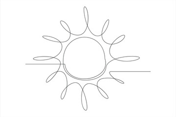 Continuous one line drawing sun art Summer sun contour line sign line art illustration
