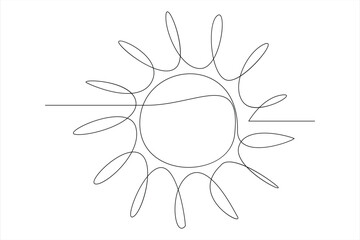 Continuous one line drawing sun art Summer sun contour line sign line art illustration
