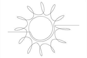 Continuous one line drawing sun art Summer sun contour line sign line art illustration
