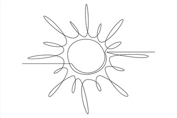 Continuous one line drawing sun art Summer sun contour line sign line art illustration
