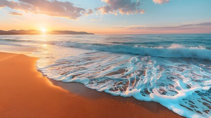 Serene Beach Sunrise with Peaceful Ocean Waves and Tranquil Marine Landscape
