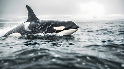 Obraz premium Majestic Orca Breaching the Ocean Surface Showcasing the Power and Beauty of Marine Life