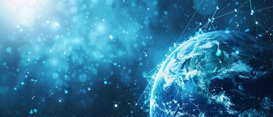 Obraz premium An image of Earth shines with dazzling colors against a starry backdrop, showcasing global connectivity in a vast universe.