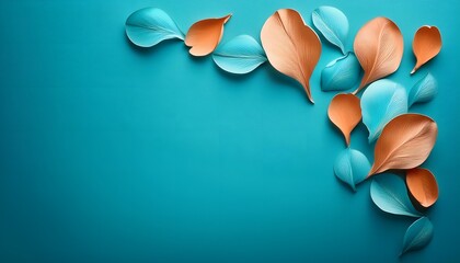 flower leaves on blue background with copy space 