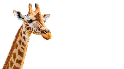 Obraz premium A close-up view of a majestic giraffe showcasing its unique patterns and gentle demeanor against a simple background.