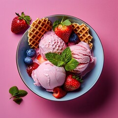 Refreshing Strawberry Ice Cream in a Bowl with Fresh Berries