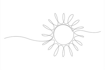 Continuous one line drawing sun art Summer sun contour line sign line art illustration