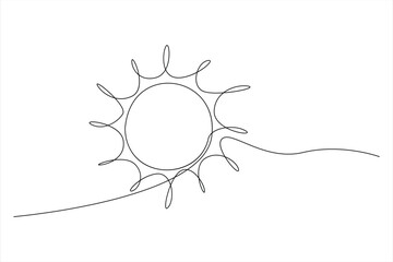 Continuous one line drawing sun art Summer sun contour line sign line art illustration
