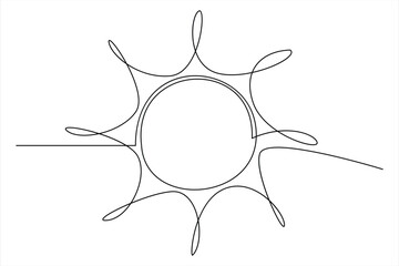 Continuous one line drawing sun art Summer sun contour line sign line art illustration