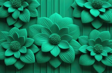 Background of green flowers on a green background,stucco, pattern, top view, 3d.