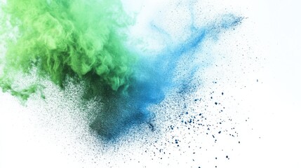 Jungle Green and Parrot Blue Powder Burst on White Canvas