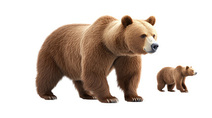 Obraz premium A realistic portrayal of a brown bear and its cub, showcasing their natural beauty and bond in a wildlife setting.