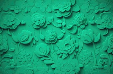 Background of green flowers on a green background,stucco, pattern, top view, 3d.