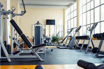 Modern gym interior with equipment. New modern gym or fitness club with sport equipment