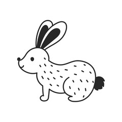 Hare Doodle Art. Hand drawn cute rabbit sketch. Wild forest animal line art. Isolated vector illustration