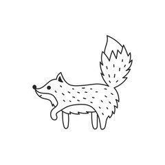 Fox Doodle Art. Cute hand drawn wild forest animal line sketch. Isolated vector illustration