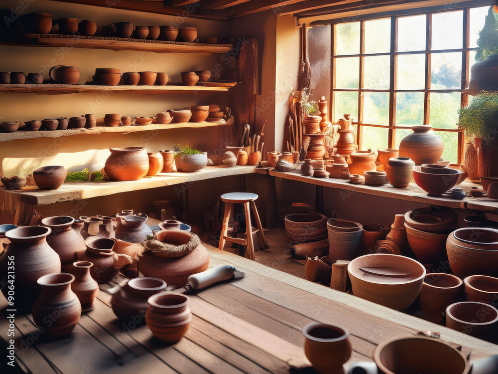 Canvas Prints clay pots in the workshop