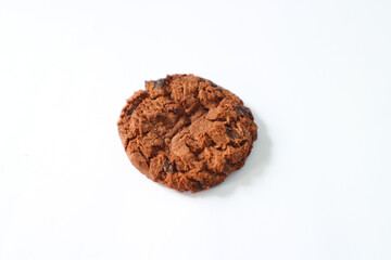 Chocolate chip cookies on white background.