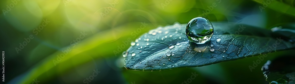 Canvas Prints Captivating Water Droplet Reflecting the Lush Surrounding Leaf on a Macro Close Up Shot