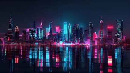 Neon Cityscape Reflected in Still Water