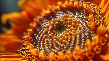 Vibrant Sunflower Center with Intricate Geometric Seed Patterns