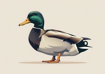 Obraz premium Digital illustration of a Mallard duck rendered in a polygonal style. Duck is standing on a light beige background
