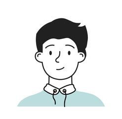 Minimalist social media avatar. Cute young boy. Picture for social networks and messenger. Profile at website. Schoolboy in shirt. Linear vector illustration