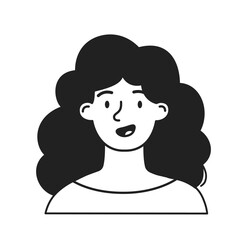 Minimalist social media avatar. Cute young girl. Picture for social networks and messenger. Profile at website. Schoolgirl with curly hair. Linear vector illustration