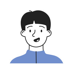 Minimalist social media avatar. Cute boy. Picture for social networks and messenger. Profile at website. Schoolboy in blue sweater. Linear vector illustration