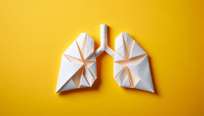 Lungs shape Paper Origami Yellow Background