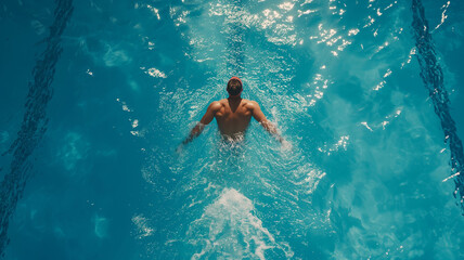 Male athlete practicing swimming in the pool
