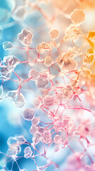 A colorful image of a cell with pink and blue colors. The image is abstract and has a sense of movement