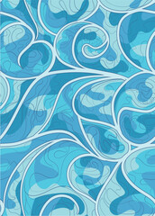 blue seawaves pattern hand drawn doodle line art . abstract repeatable seamless pattern vector illustration
