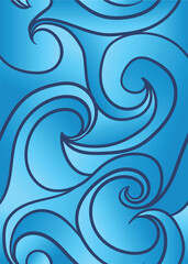 Fototapeta premium blue seawaves pattern in blue bold line. abstract repeatable seamless pattern vector illustration
