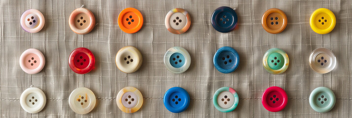Fototapeta premium Multi-Colored Buttons on Checkered Fabric
